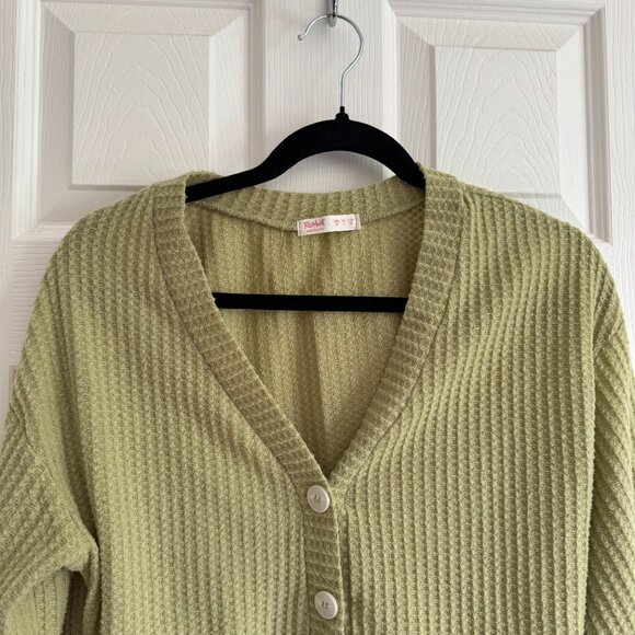 Green Cropped Ribbed Cardigan Cottage Cozy Core Size Medium - Picture 3 of 4